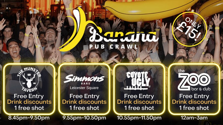 London : Central London Bar Crawl with discounts on drinks - Starting with a banana at Piccadilly Circus