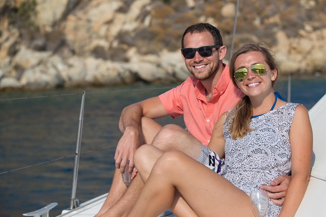Mykonos Catamaran Private Sunset Cruise, Full Meal & Open-Bar - Leaving Ornos Bay for an Hour of Sailing