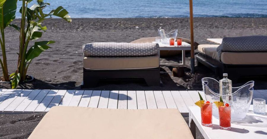 Perivolos Beach: Sun-Bed Experience FortyOne Bar Restaurant - Perivolos Beach and the Agios Georgios water