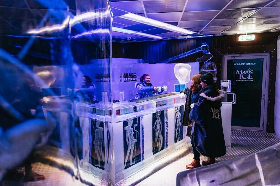 Reykjavik: Magic Ice Bar Entrance and Welcome Drink - Entering the ice room below Álafoss
